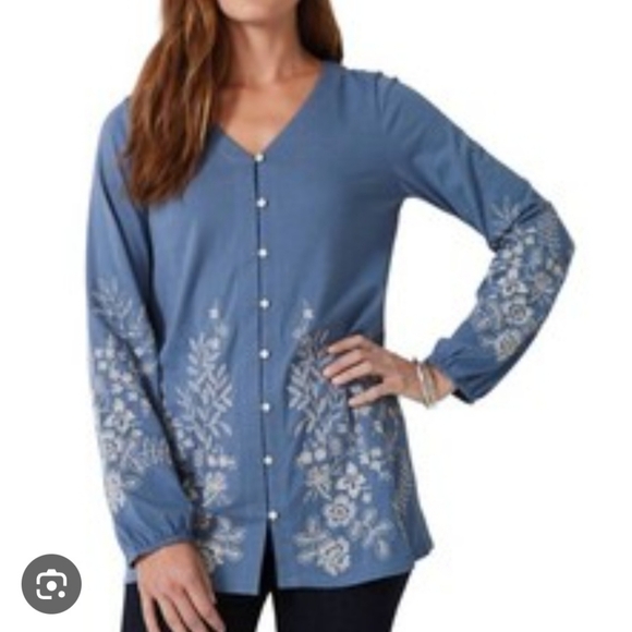 J. Jill Tops - J Jill Floral Expressions Embroidered Tunic Top Cotton/Tencel Bend Size M NWT